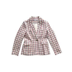 English Factory Pastel Plaid Linen Jacket Womens Medium‎ Cotton Flax Summer Prep
